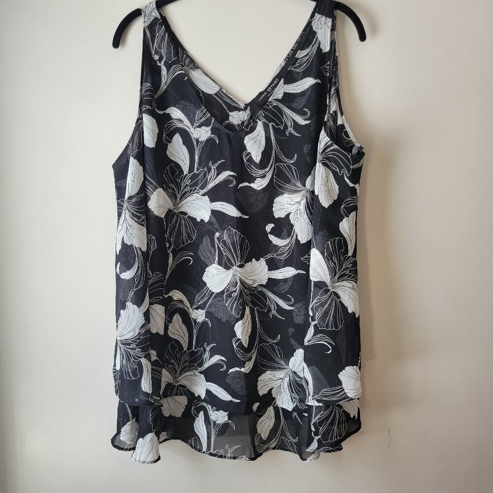 Lane Bryant, Swing Double-Layer Chiffon Tank, Size 18, Black Flowered